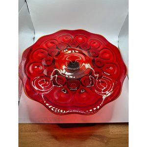 Vintage LE Smith Moon And Stars Amberina Pedestal Cake Plate Cadmium Glow